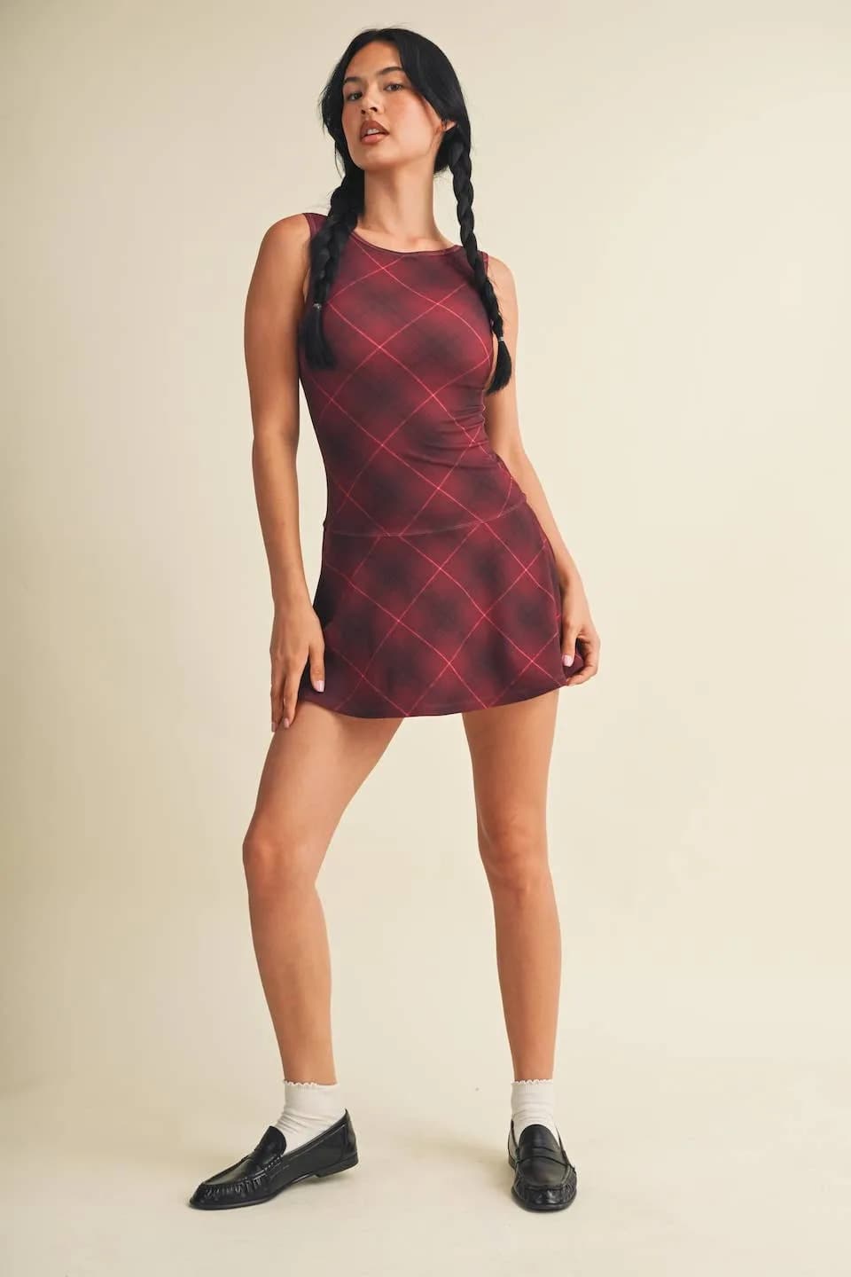 Pre- Order Plaid Print A-Line Mini Dress with Drop Waist by Glowie (Ships October)