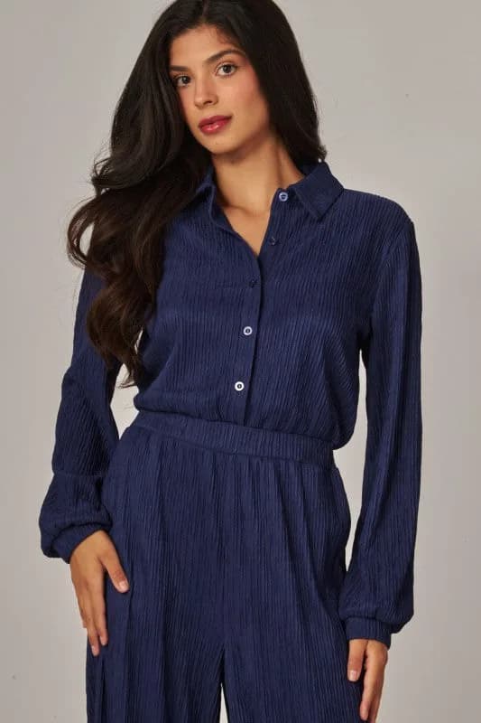 Crinkled Plisse Button Up Casual Jumpsuit