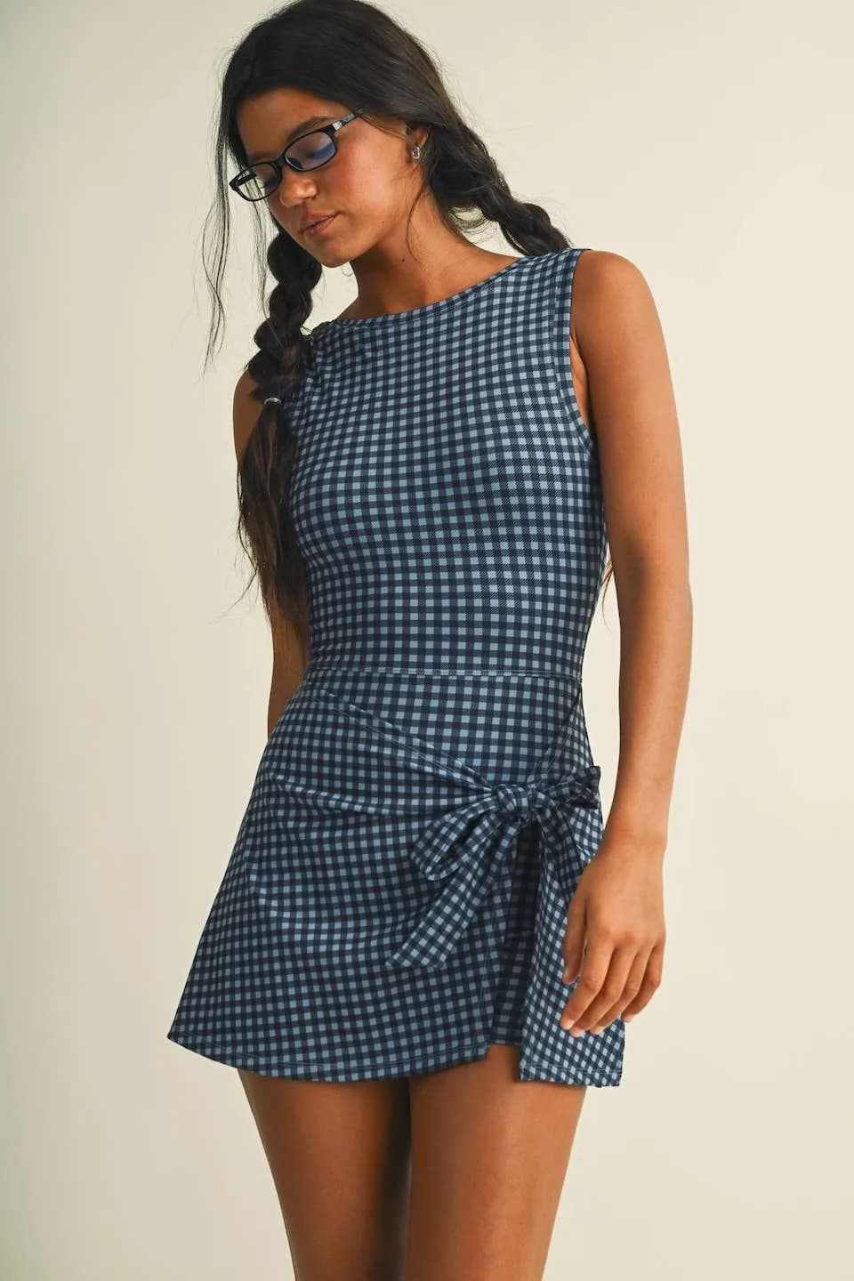 Pre-Order Gingham Print Sleeveless Wrap Tie Front Dress (Ships October)