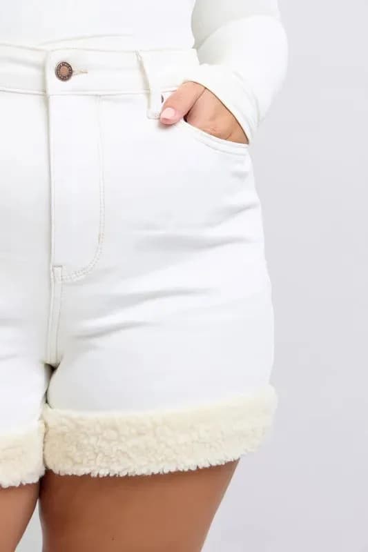 Judy Blue Full Size High Waist Shearling Cuff Denim Shorts Plus Size