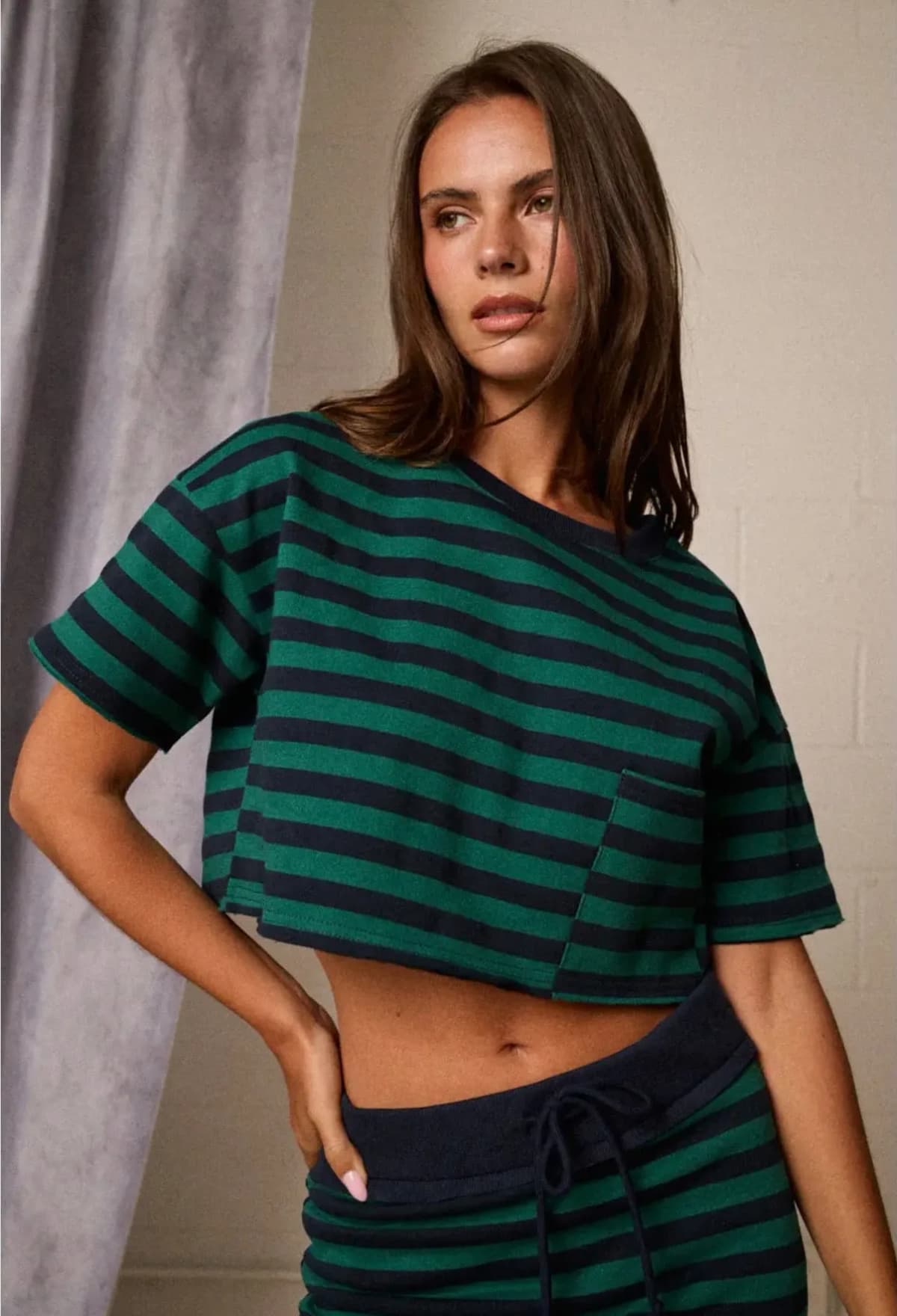 Crop T-Shirt and Skort Striped Set