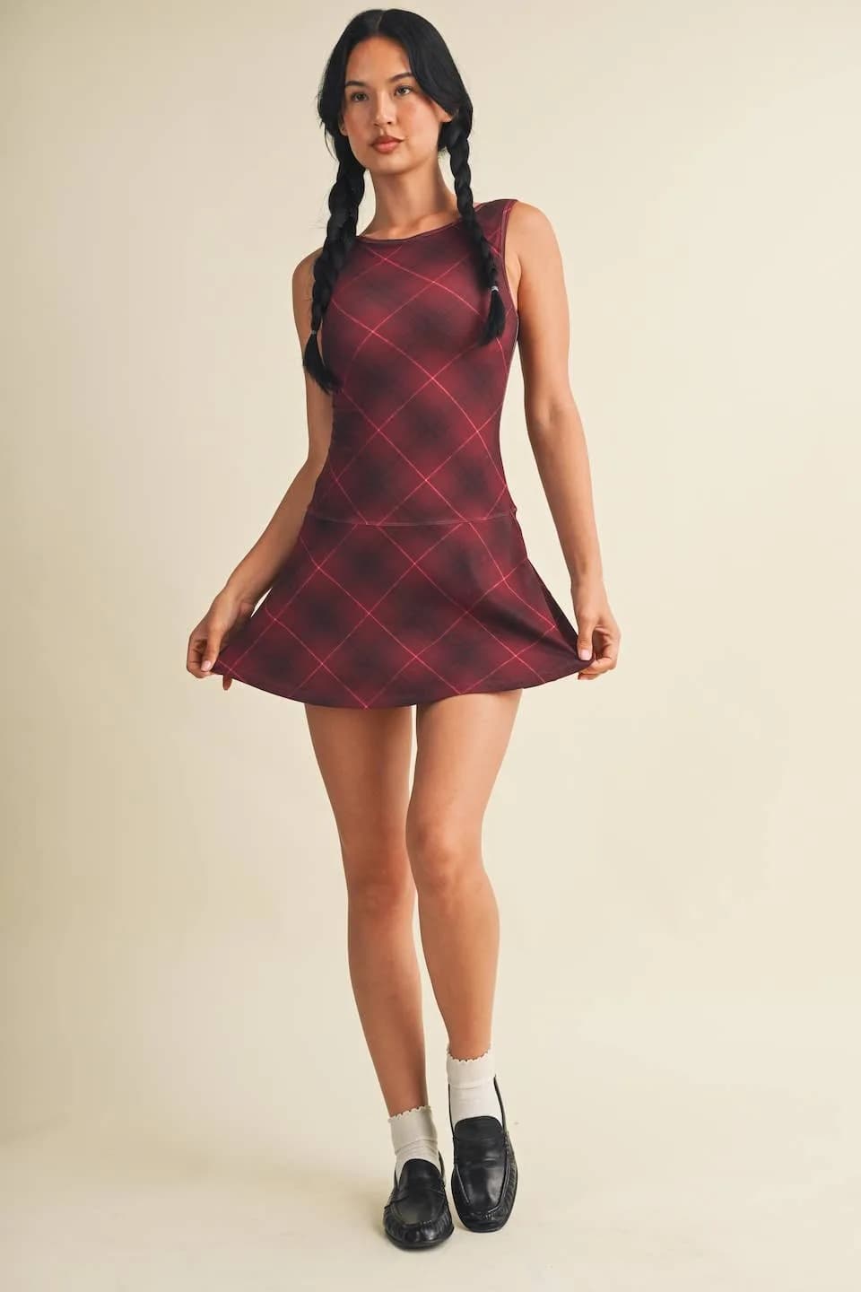 Pre- Order Plaid Print A-Line Mini Dress with Drop Waist by Glowie (Ships October)