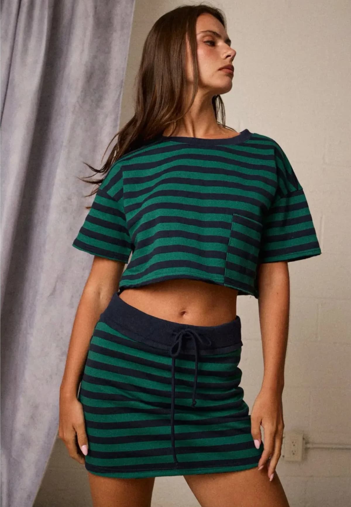 Crop T-Shirt and Skort Striped Set