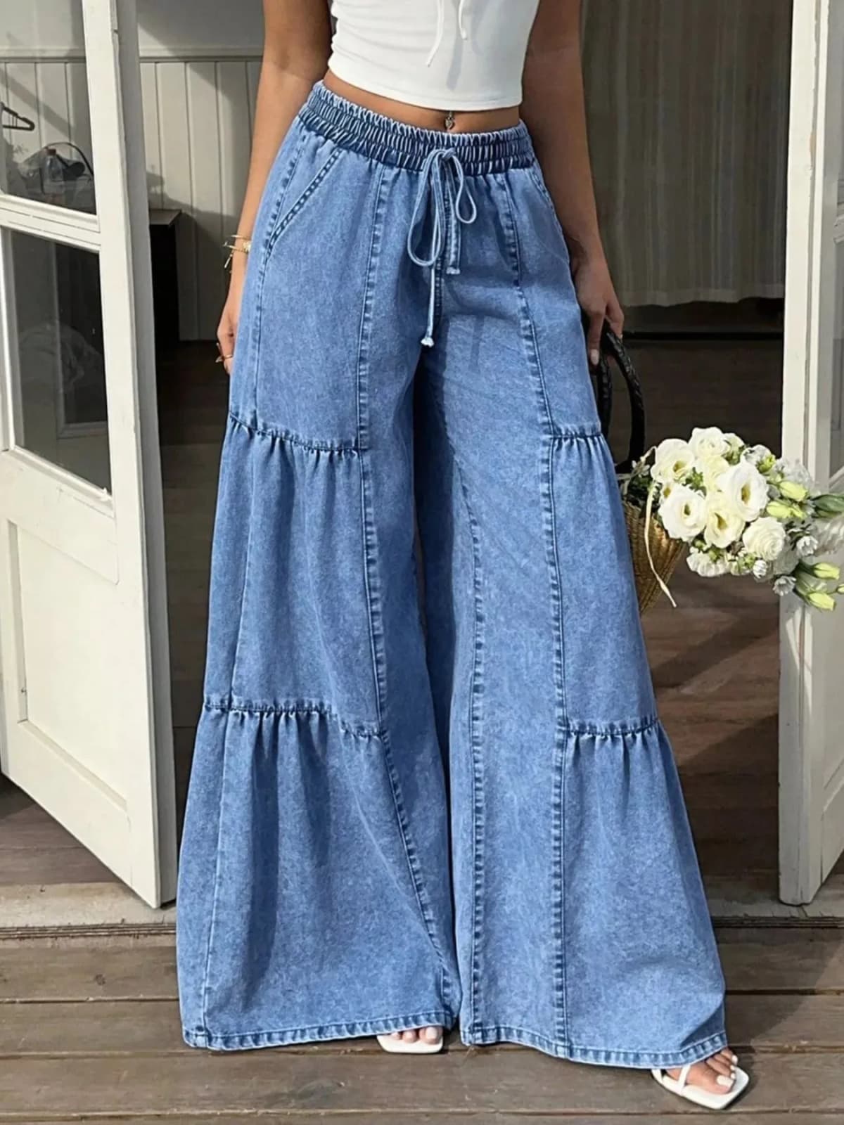 Wide Leg Tiered Jeans