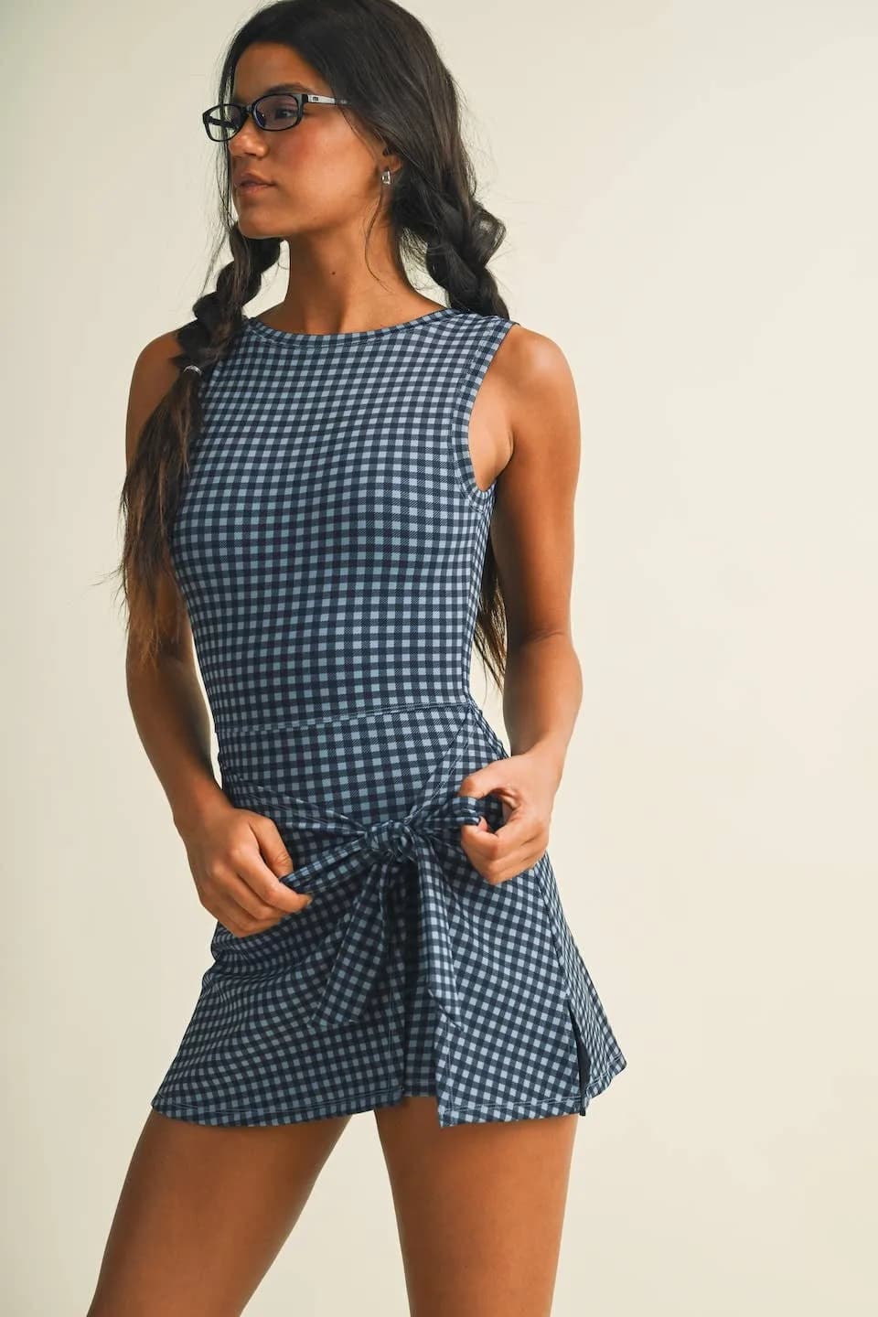 Pre-Order Gingham Print Sleeveless Wrap Tie Front Dress (Ships October)