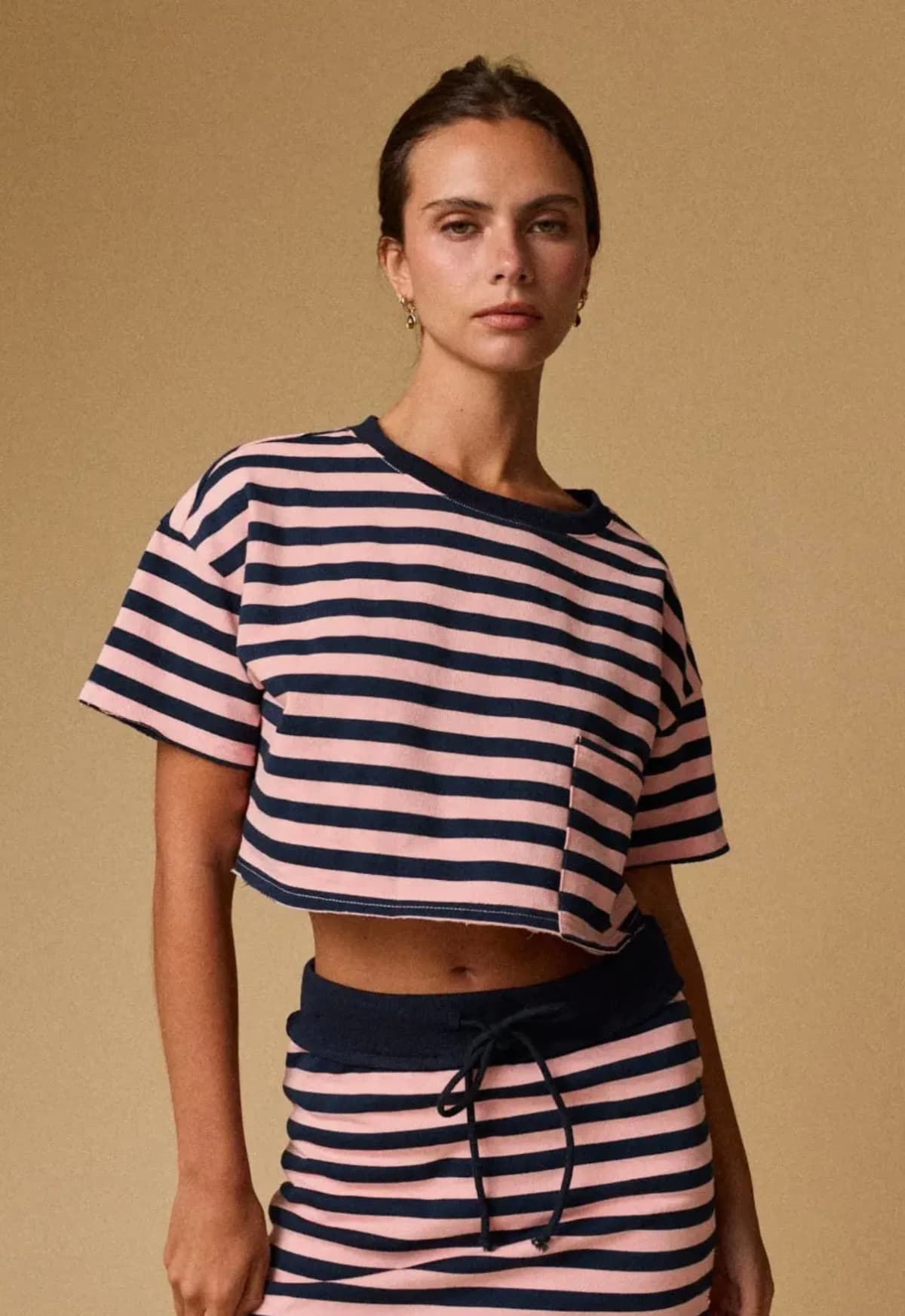 Crop T-Shirt and Skort Striped Set