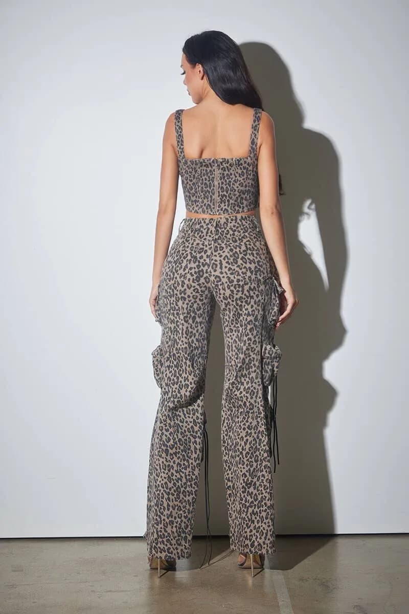 Animal Print Cargo Stretch Pants