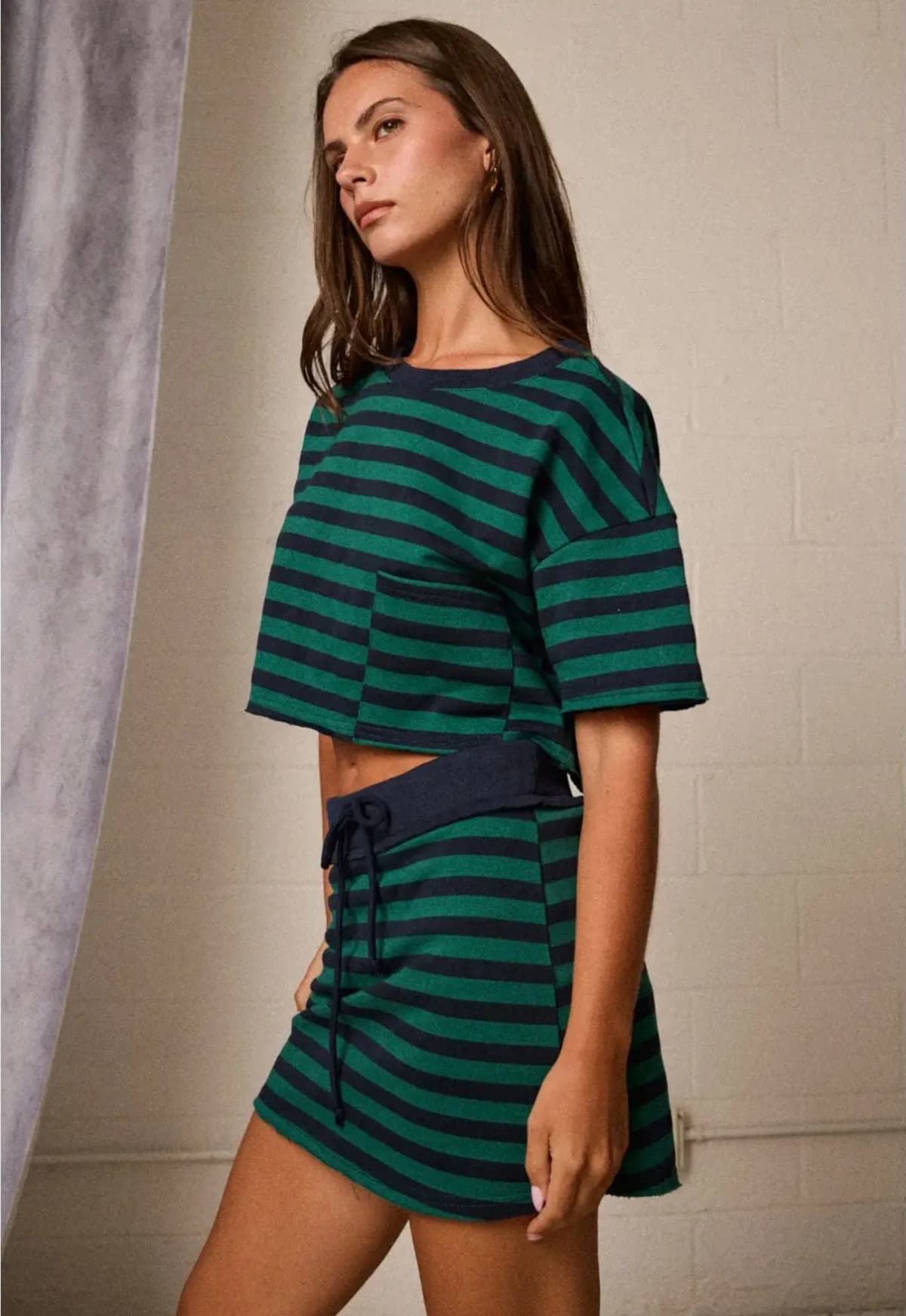 Crop T-Shirt and Skort Striped Set