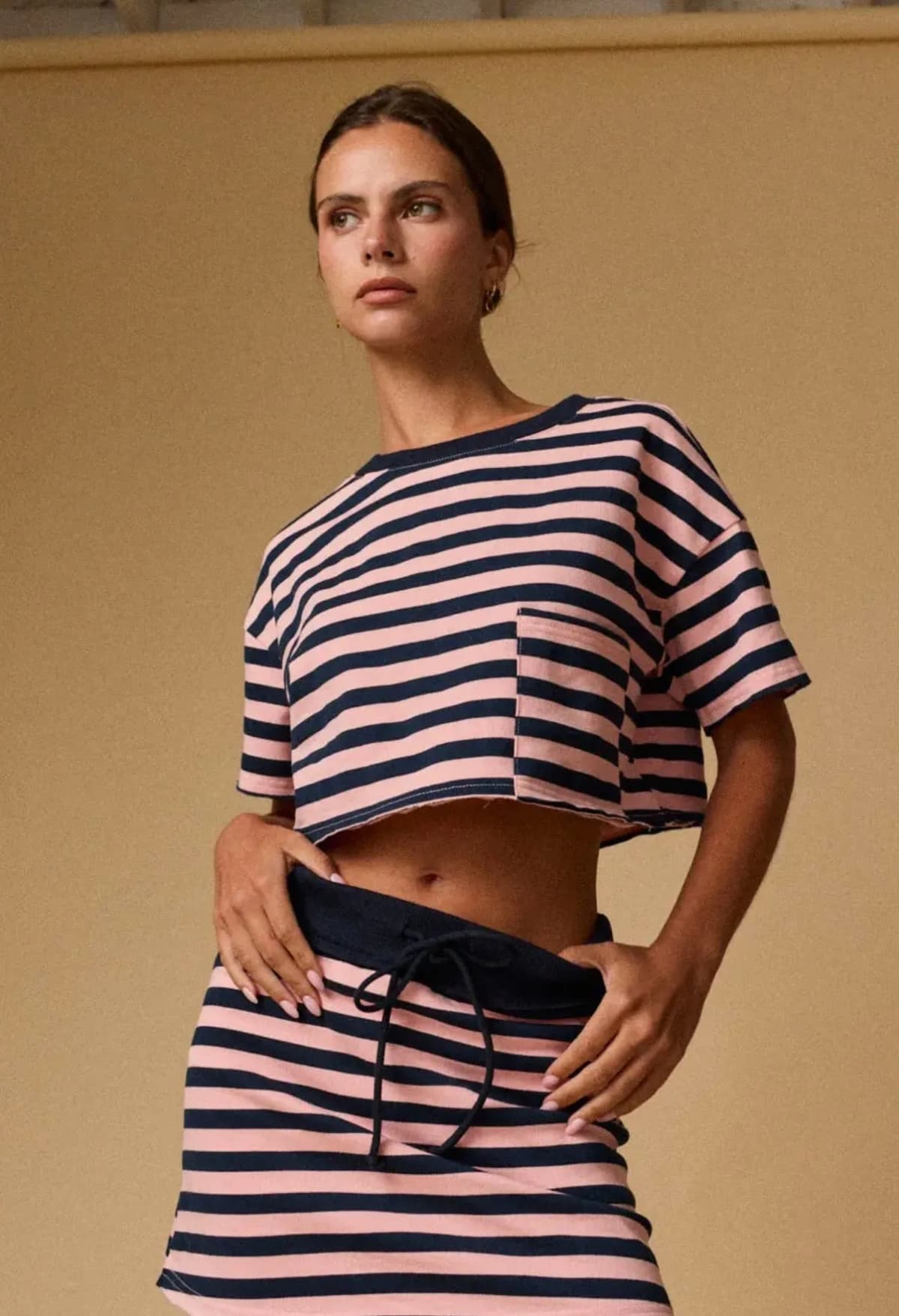 Crop T-Shirt and Skort Striped Set