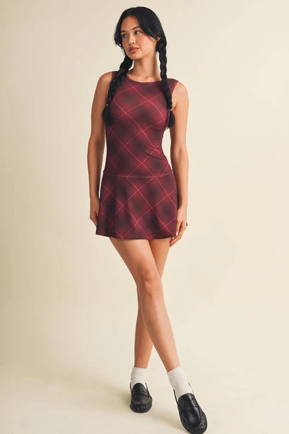 Pre- Order Plaid Print A-Line Mini Dress with Drop Waist by Glowie (Ships October)