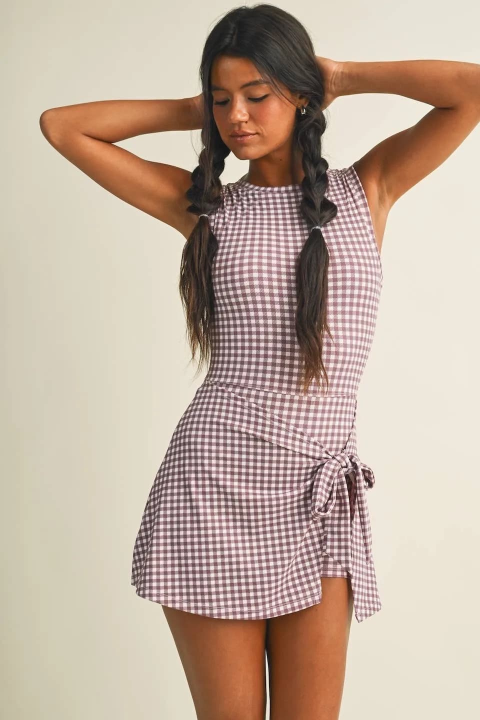 Pre-Order Gingham Print Sleeveless Wrap Tie Front Dress (Ships October)