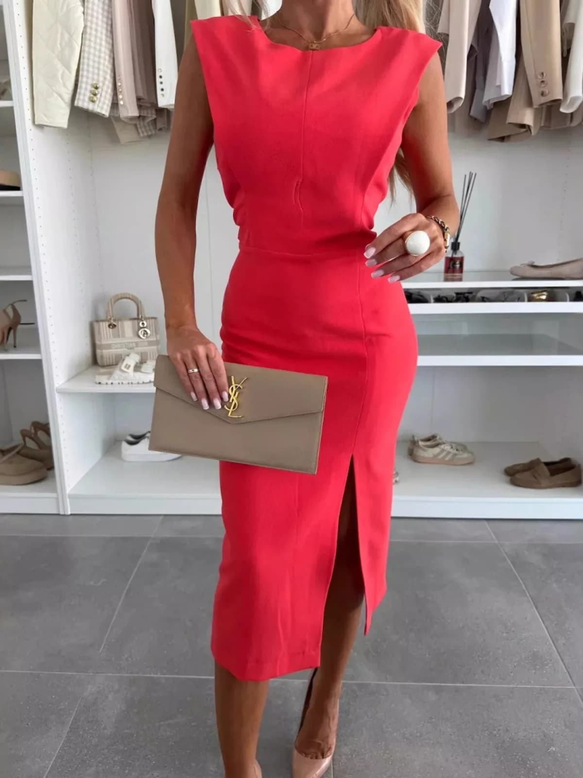 Full Size Slit Round Neck Sleeveless Dress Plus Size in Multiple Colors