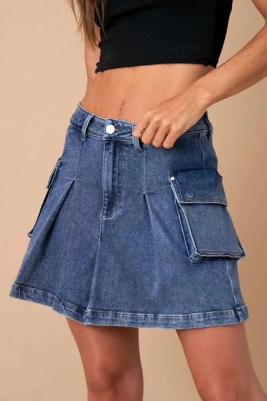 Pleated Cargo Denim Mini Skirt by Insane Gene