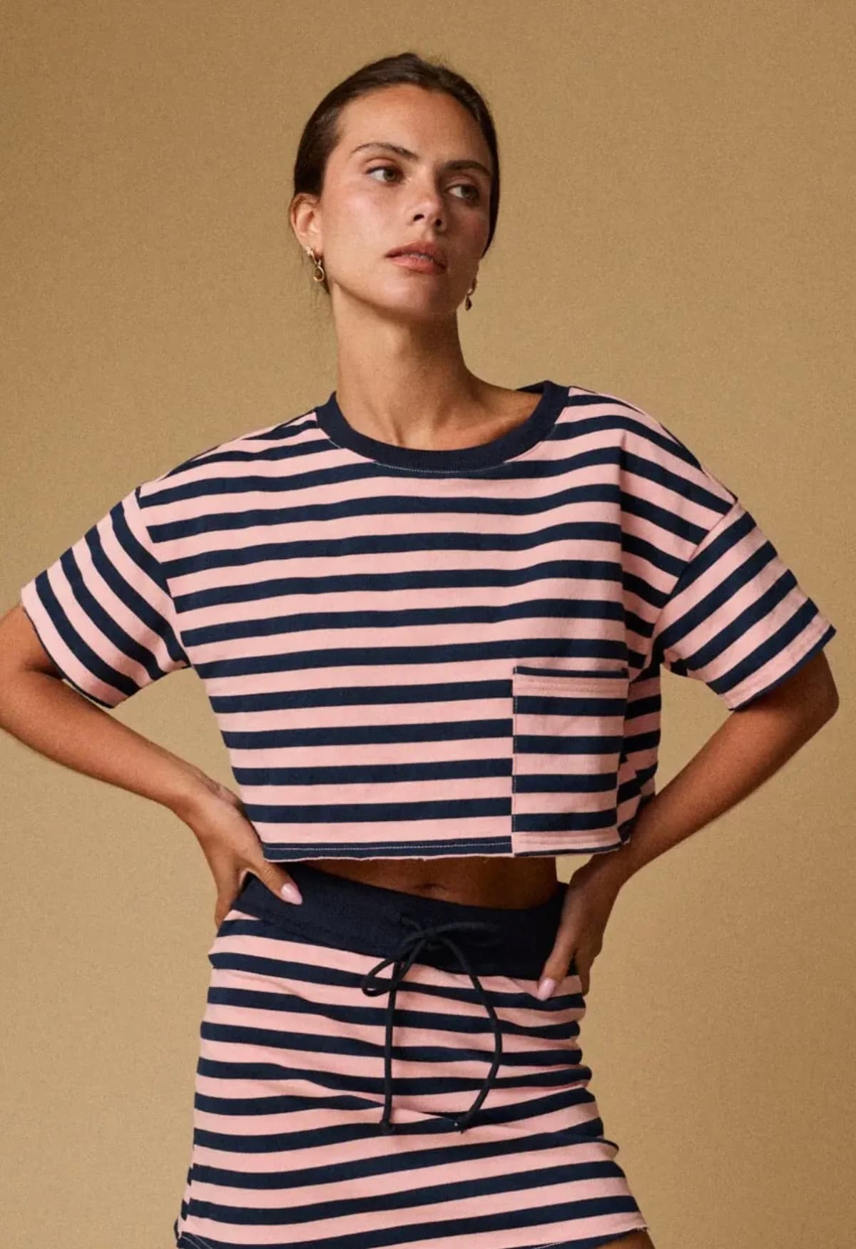 Crop T-Shirt and Skort Striped Set