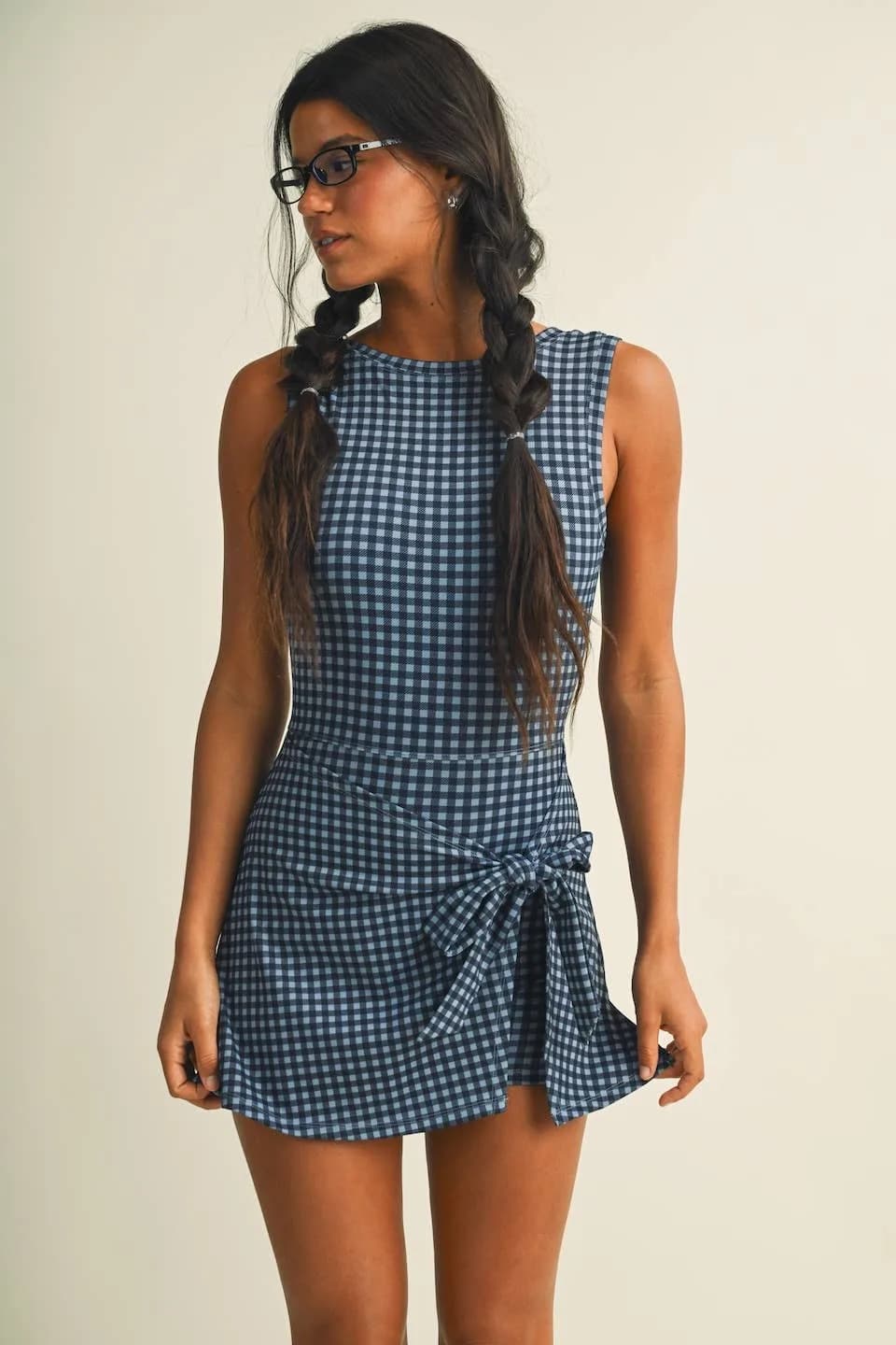 Pre-Order Gingham Print Sleeveless Wrap Tie Front Dress (Ships October)