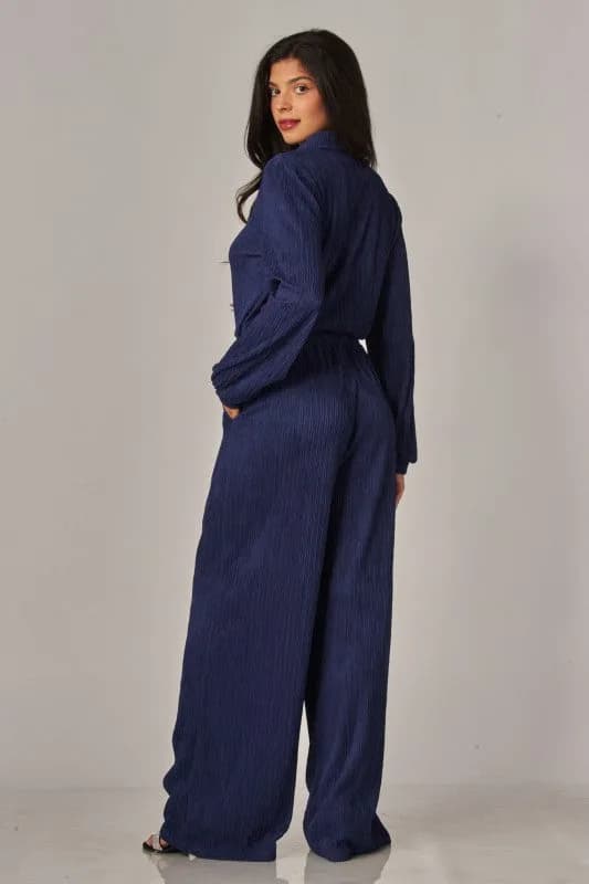 Crinkled Plisse Button Up Casual Jumpsuit