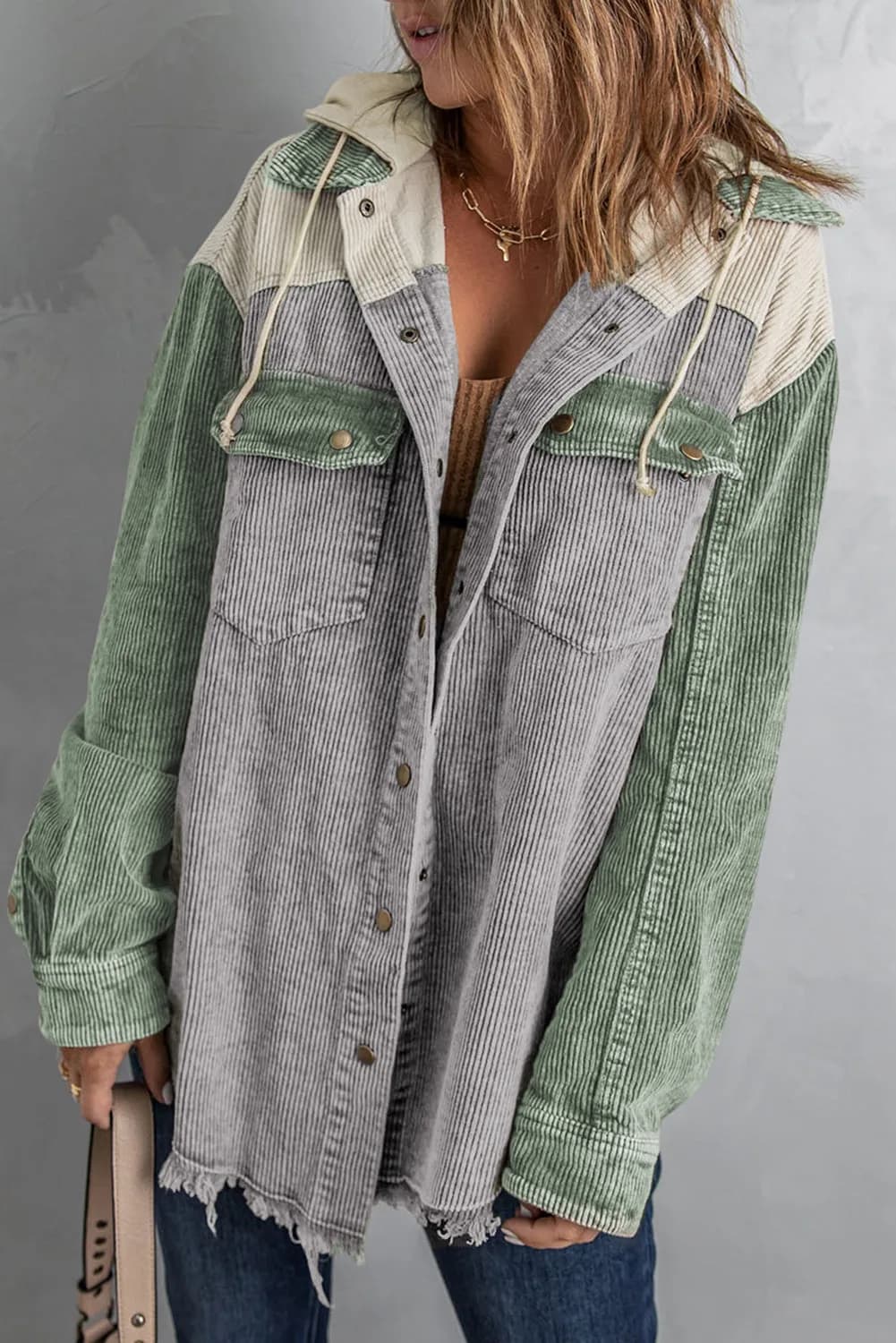 Snap Front Hooded Corduroy Shacket in Multiple Colors
