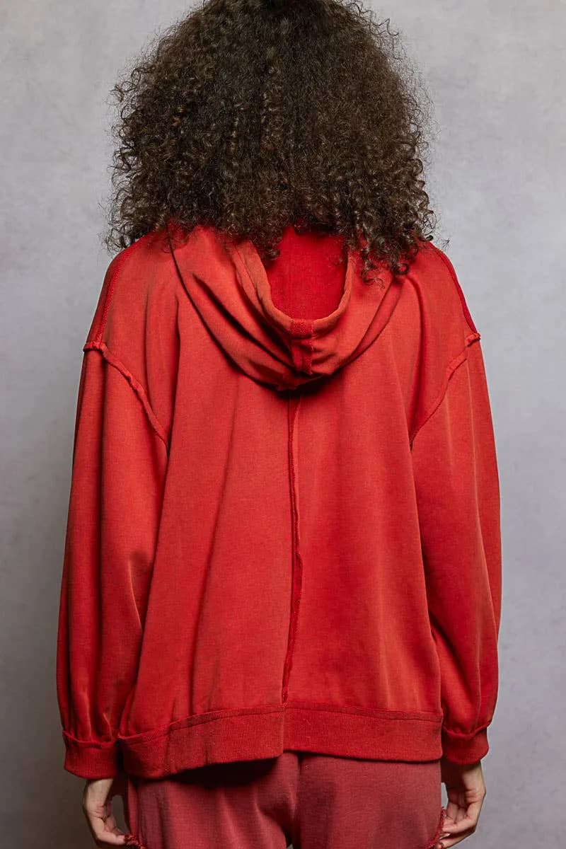 French Terry Long Sleeve Patch Zip Up Hoodie Knit Jacket