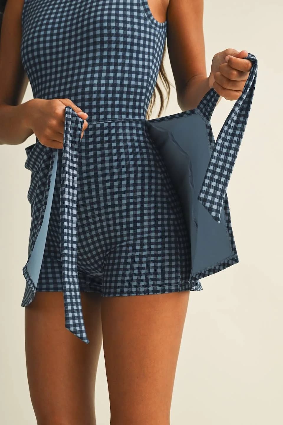 Pre-Order Gingham Print Sleeveless Wrap Tie Front Dress (Ships October)