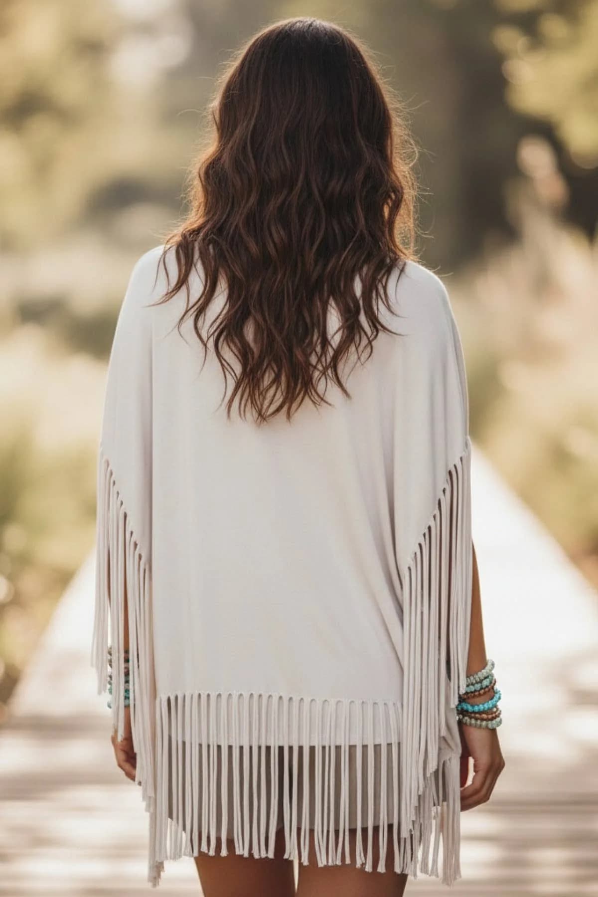 Shally Solid Soft Stretch Fringed Tunic Top