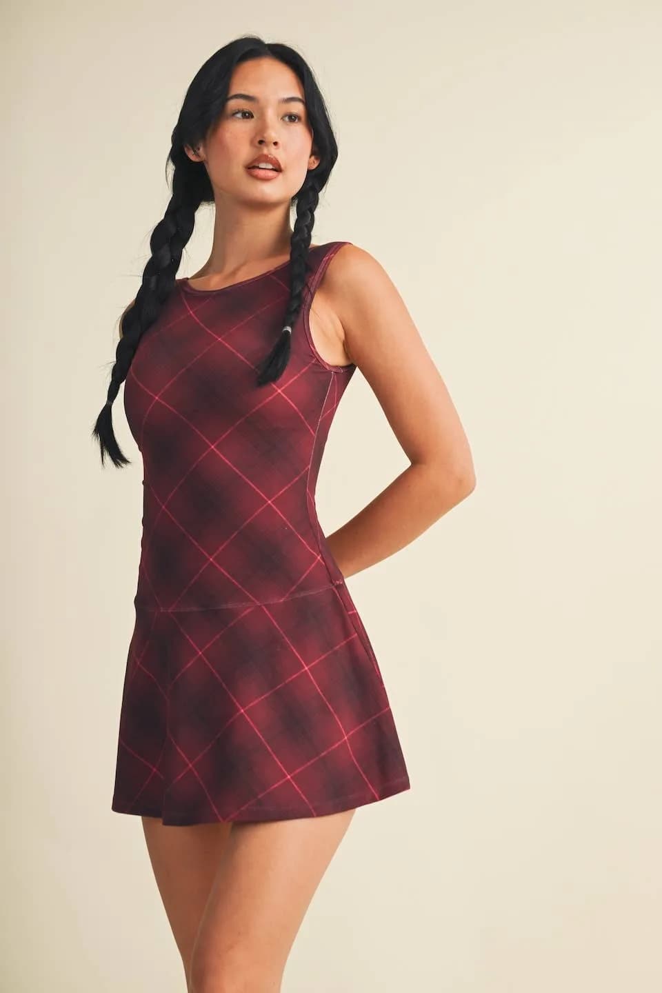 Pre- Order Plaid Print A-Line Mini Dress with Drop Waist by Glowie (Ships October)