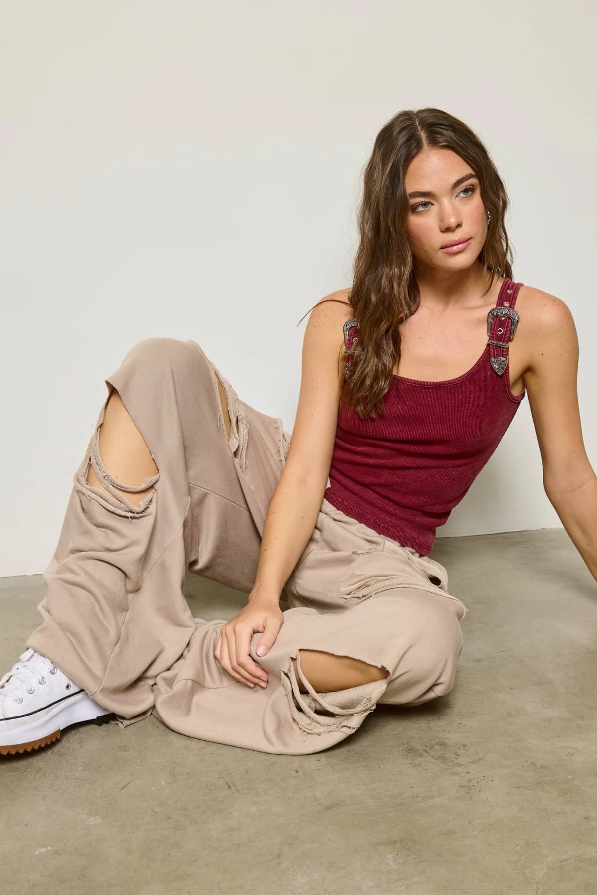 Western Silver Belt Trim Washed Tank Top