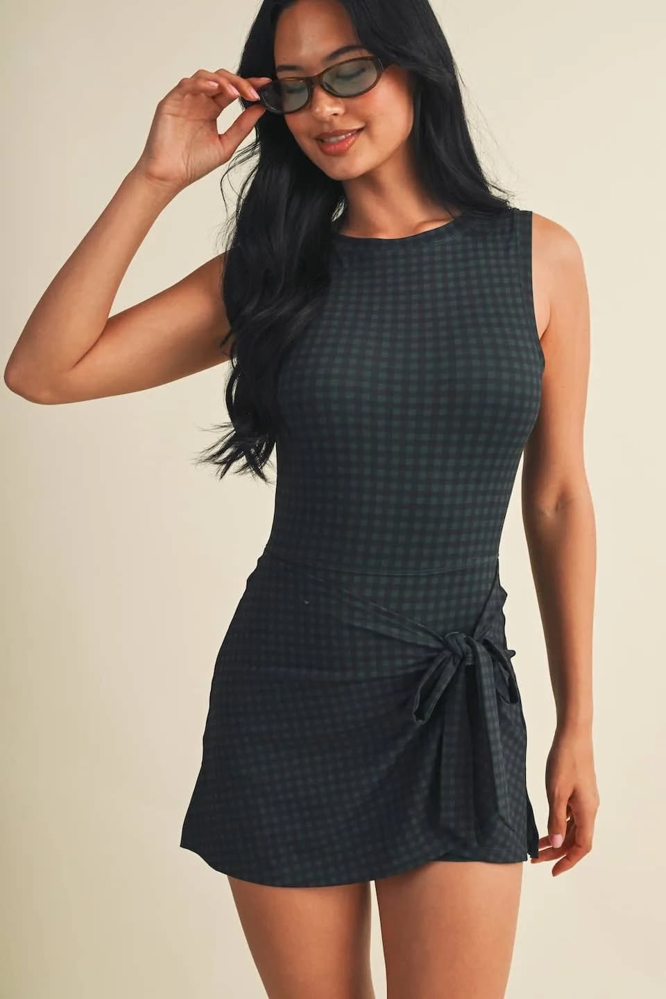 Pre-Order Gingham Print Sleeveless Wrap Tie Front Dress (Ships October)