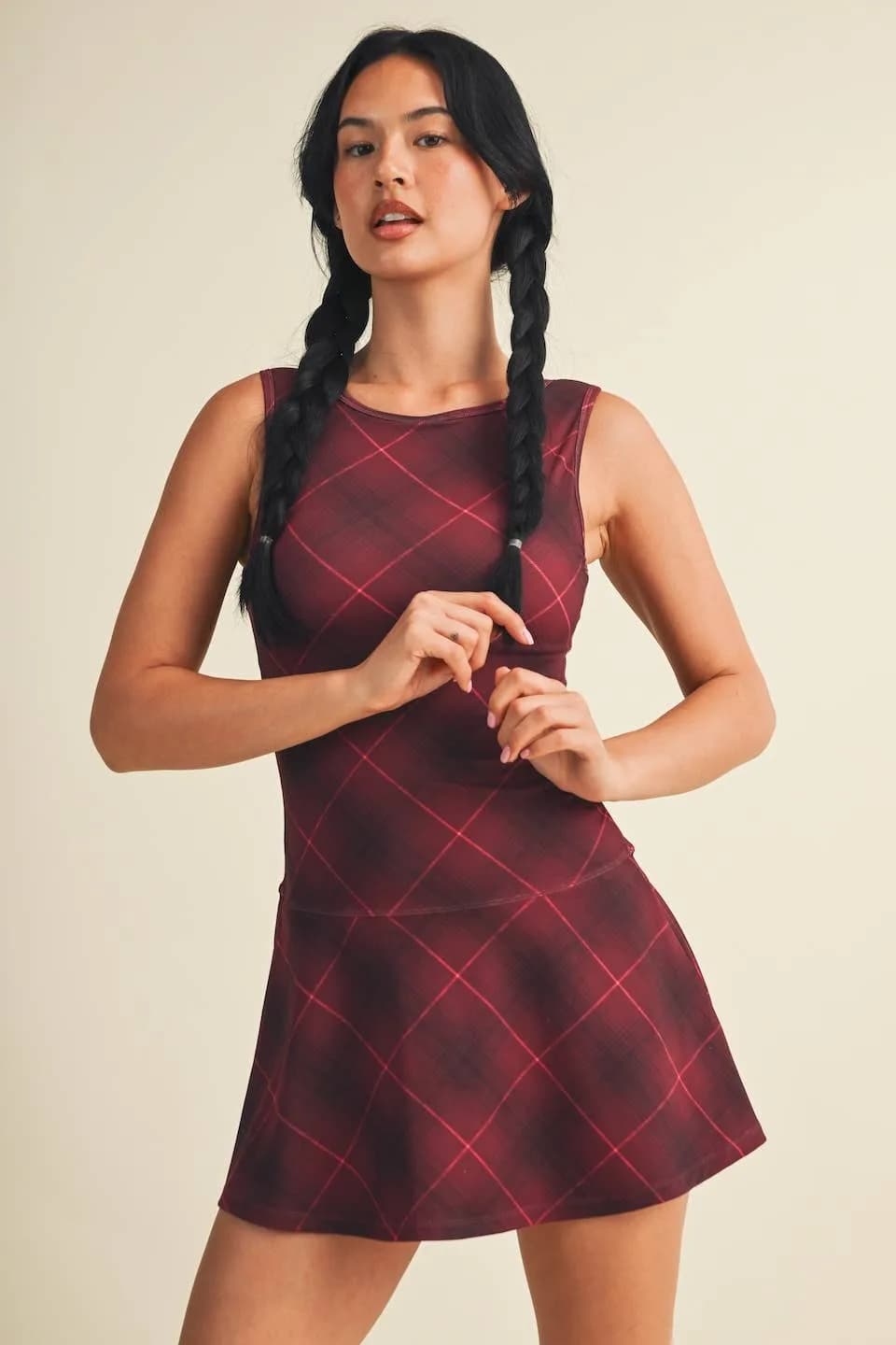 Pre- Order Plaid Print A-Line Mini Dress with Drop Waist by Glowie (Ships October)
