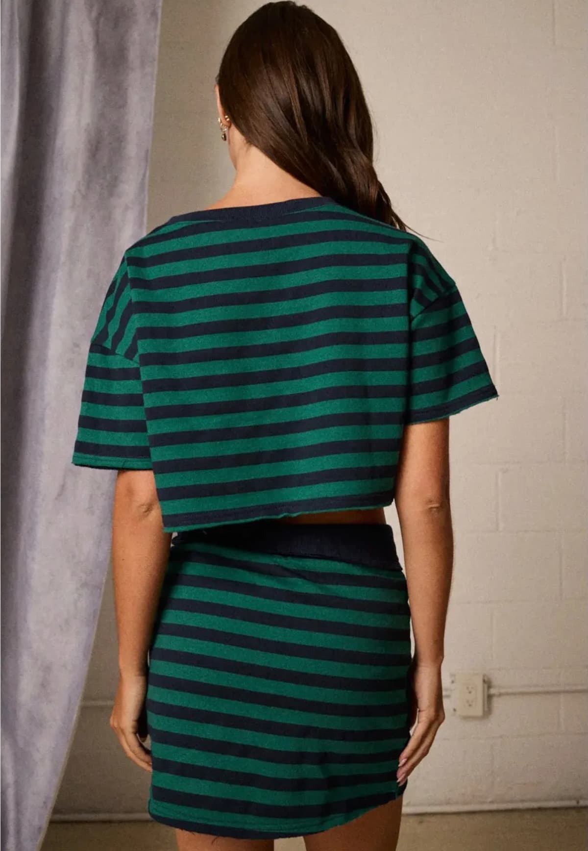 Crop T-Shirt and Skort Striped Set