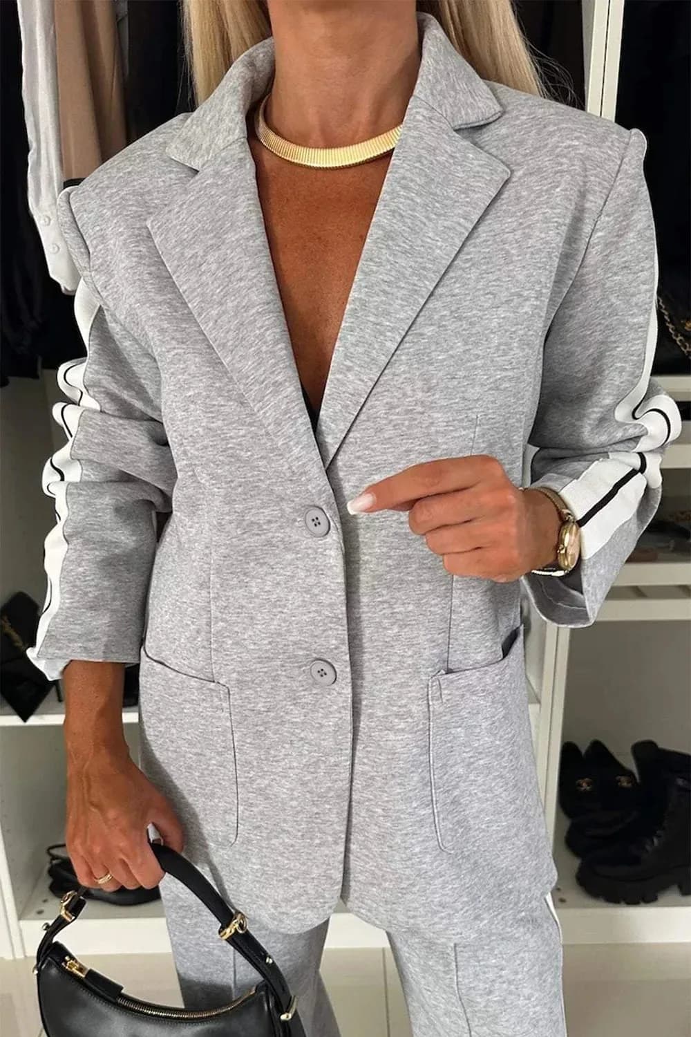 Full Size Contrast Lapel Collar Top and Pants Set in Multiple Colors