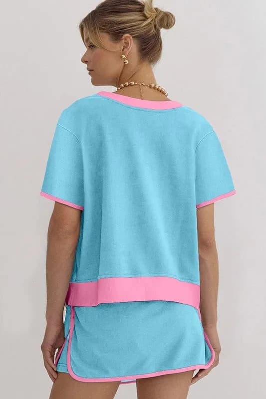 Colorblock Drop Shoulder T Shirt Skort 2 Pcs Set YNIQUE