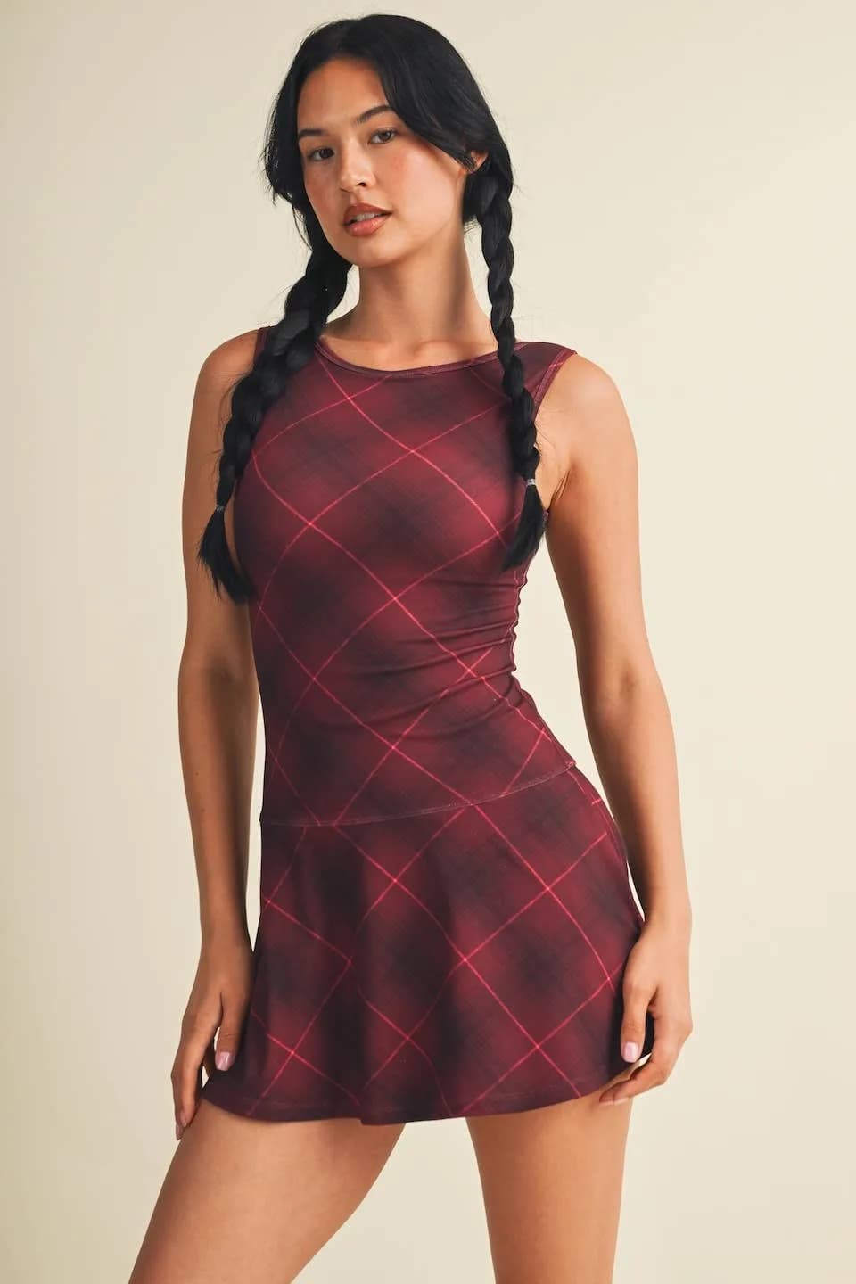 Pre- Order Plaid Print A-Line Mini Dress with Drop Waist by Glowie (Ships October)