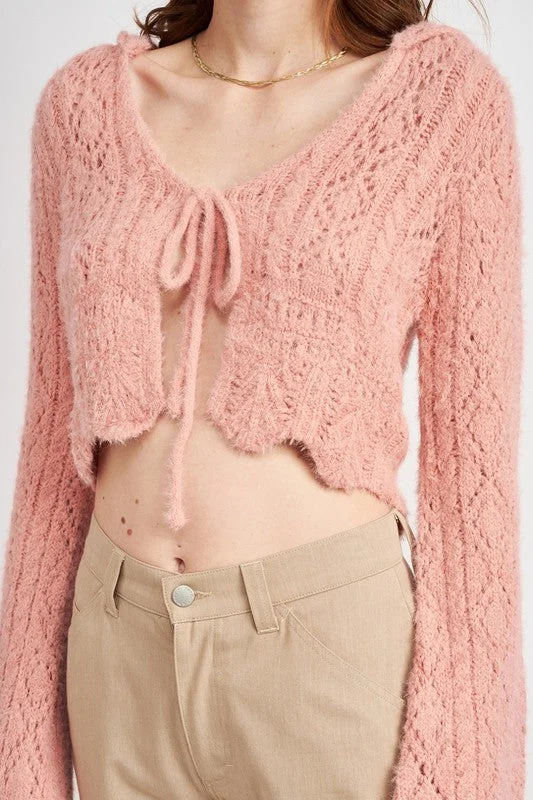 FLARED SLEEVE CROCHET CROP TOP