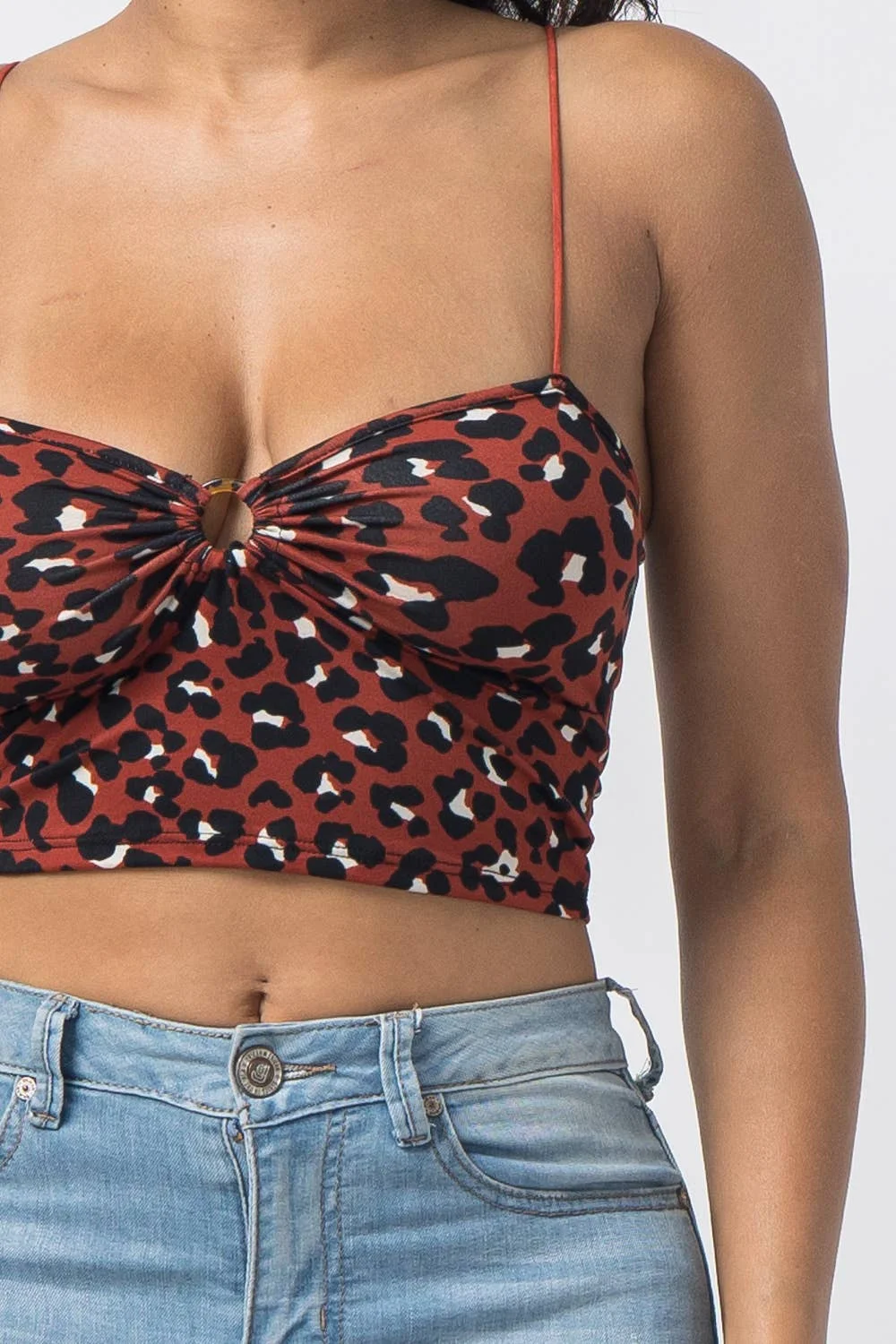 Animal Print Leopard Sleeveless O Ring Crop Top Julia by LoveJ (Ivory)