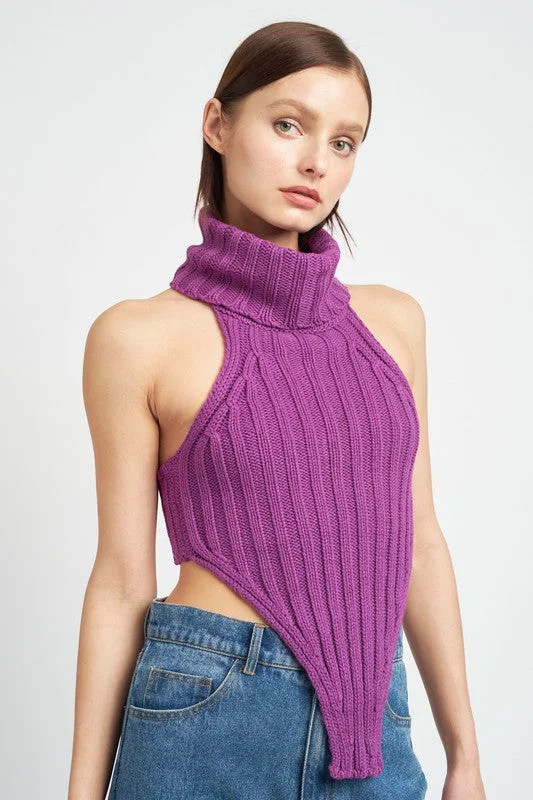 KNIT TURTLE NECK TOP BLUE AND PURPLE
