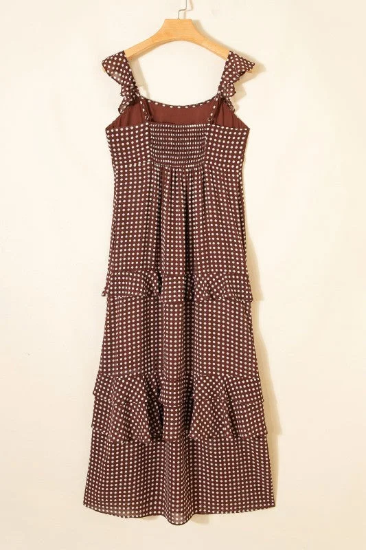 Polka Dot Backless Ruffle Tiered Maxi Dress