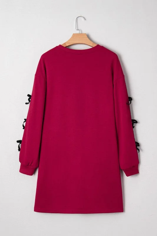 Valentine Bow Tie Long Sleeve Sweatshirt Dress