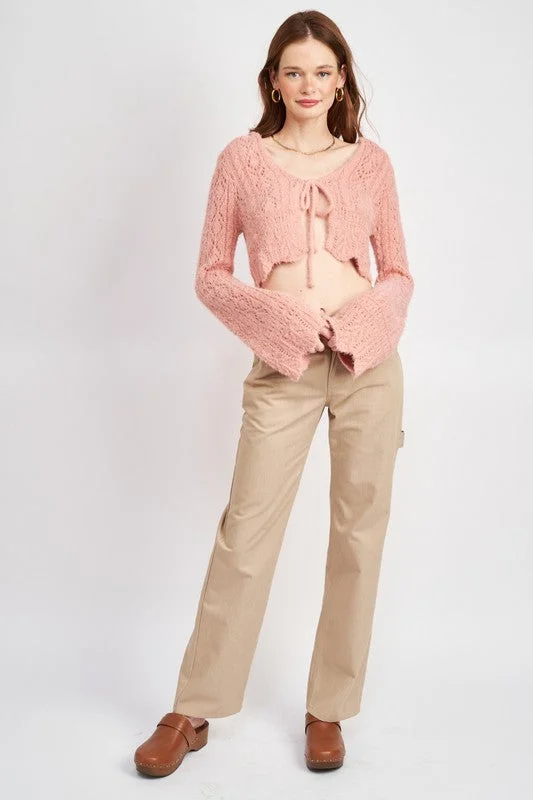 FLARED SLEEVE CROCHET CROP TOP