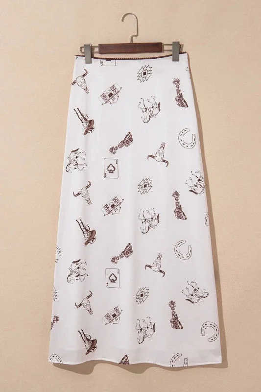 Western Lace Trim High Waist Maxi Skirt