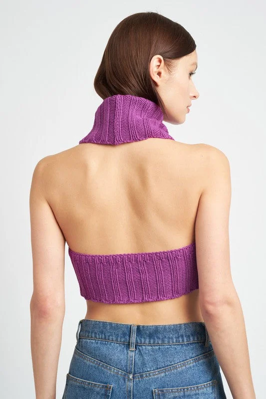 KNIT TURTLE NECK TOP BLUE AND PURPLE