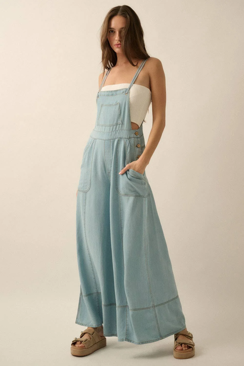 Denim Wide-Leg Overall Jumpsuit by Promesa