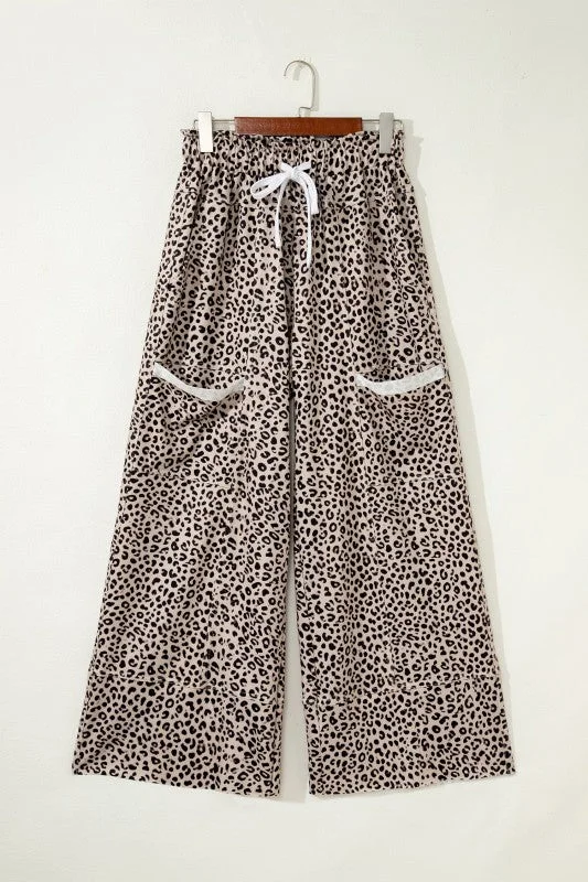 Leopard Terry Knit Wide Leg Pants