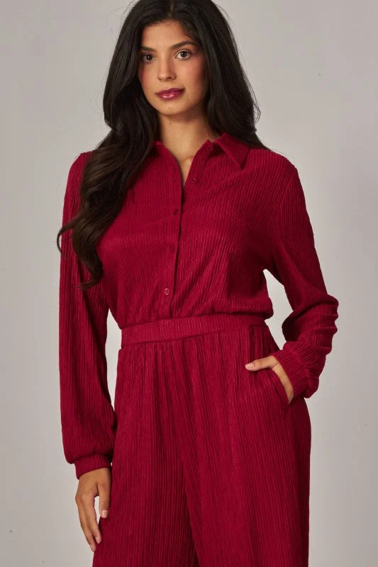 Crinkled Plisse Button Up Casual Jumpsuit