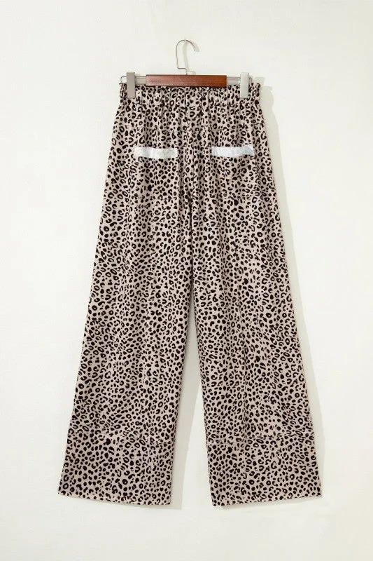 Leopard Terry Knit Wide Leg Pants