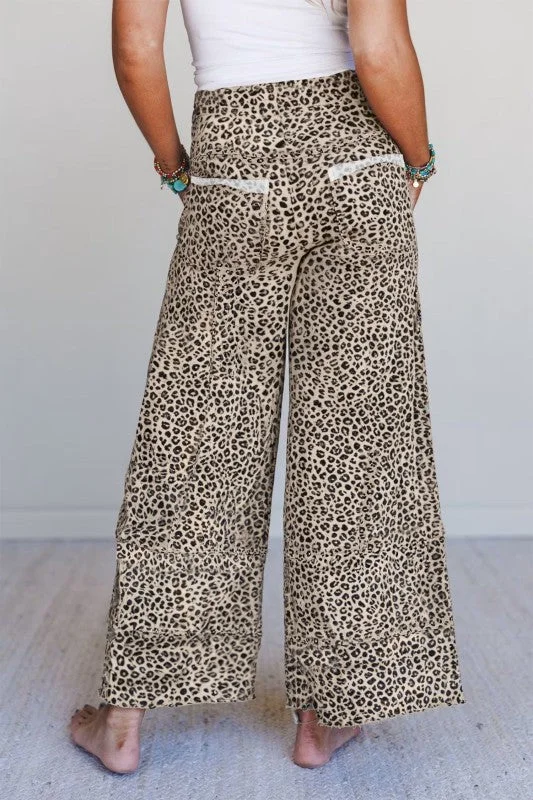 Leopard Terry Knit Wide Leg Pants