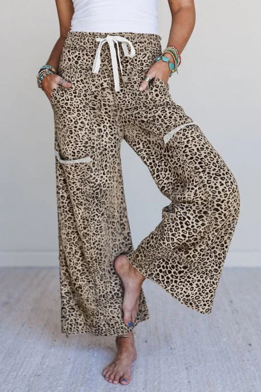 Leopard Terry Knit Wide Leg Pants