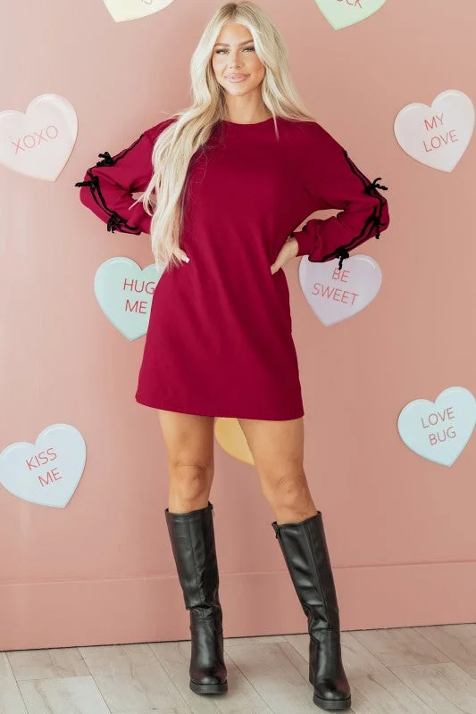 Valentine Bow Tie Long Sleeve Sweatshirt Dress