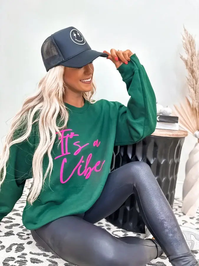 It's A Vibe Forest Green Graphic Crewneck