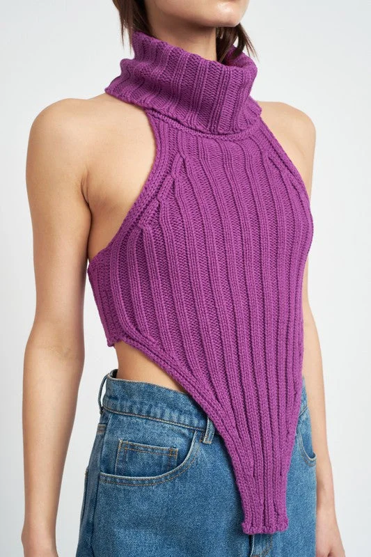 KNIT TURTLE NECK TOP BLUE AND PURPLE
