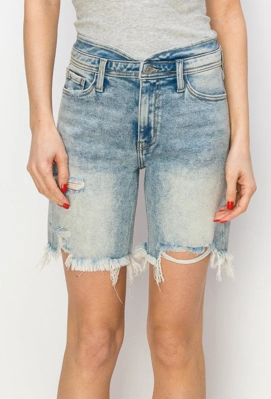 AT1037BML High Rise Bermuda Tulip Waistband Shorts